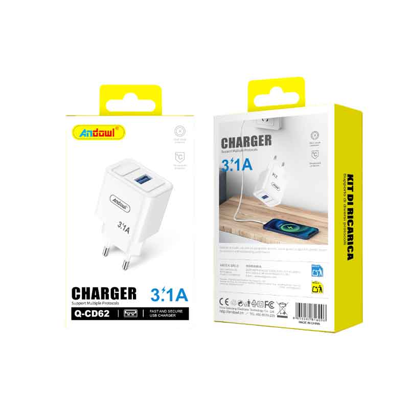 Andowl Φορτιστής κινητού USB Διπλός 3.1A Q-CD62- Mobile charger