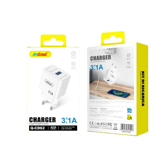 Andowl Φορτιστής κινητού USB Διπλός 3.1A Q-CD62- Mobile charger