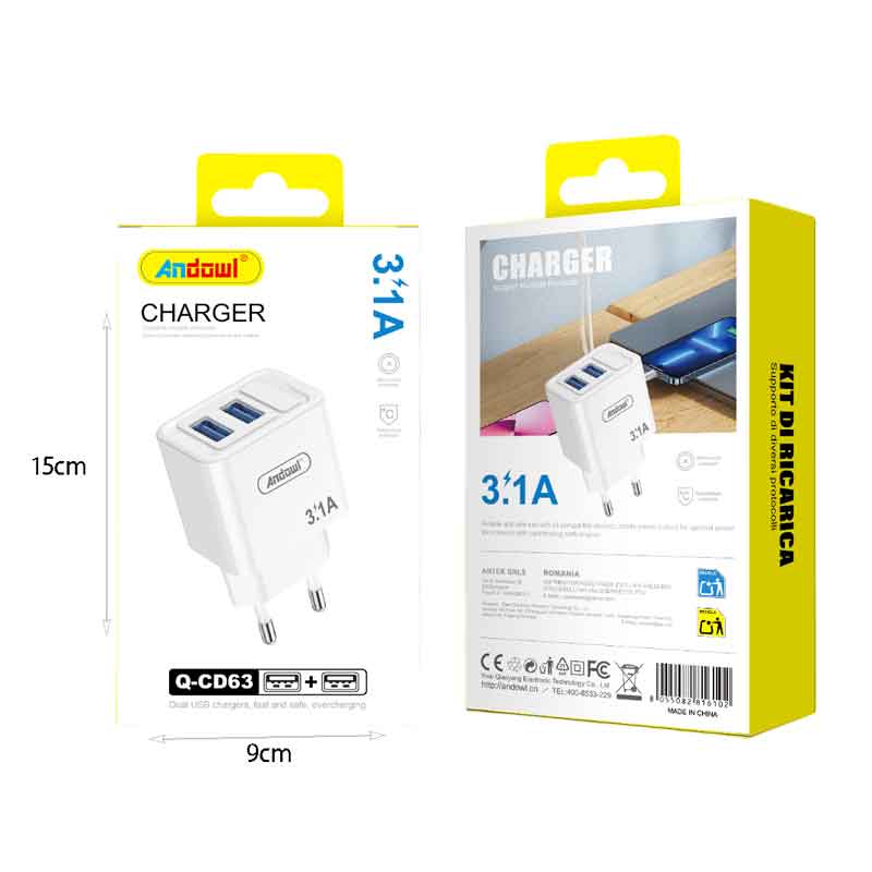 Andowl Φορτιστής κινητού USB Διπλός 3.1A Q-CD63 - Mobile charger