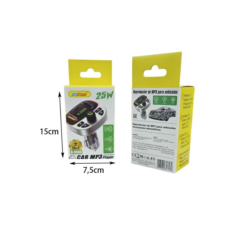 Andowl FM Transmitter Αυτοκινήτου Bluetooth με MP3 Player, 2 USB & Type-C 25W Q-C668- Bluetooth Car FM Transmitter MP3 Player 25W