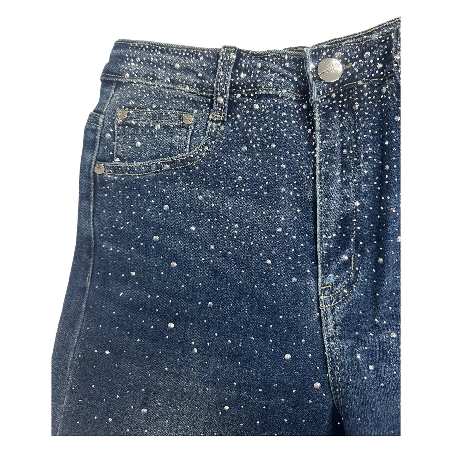 MISS GOOD Jeans With Rhinestones Straight Leg Blue