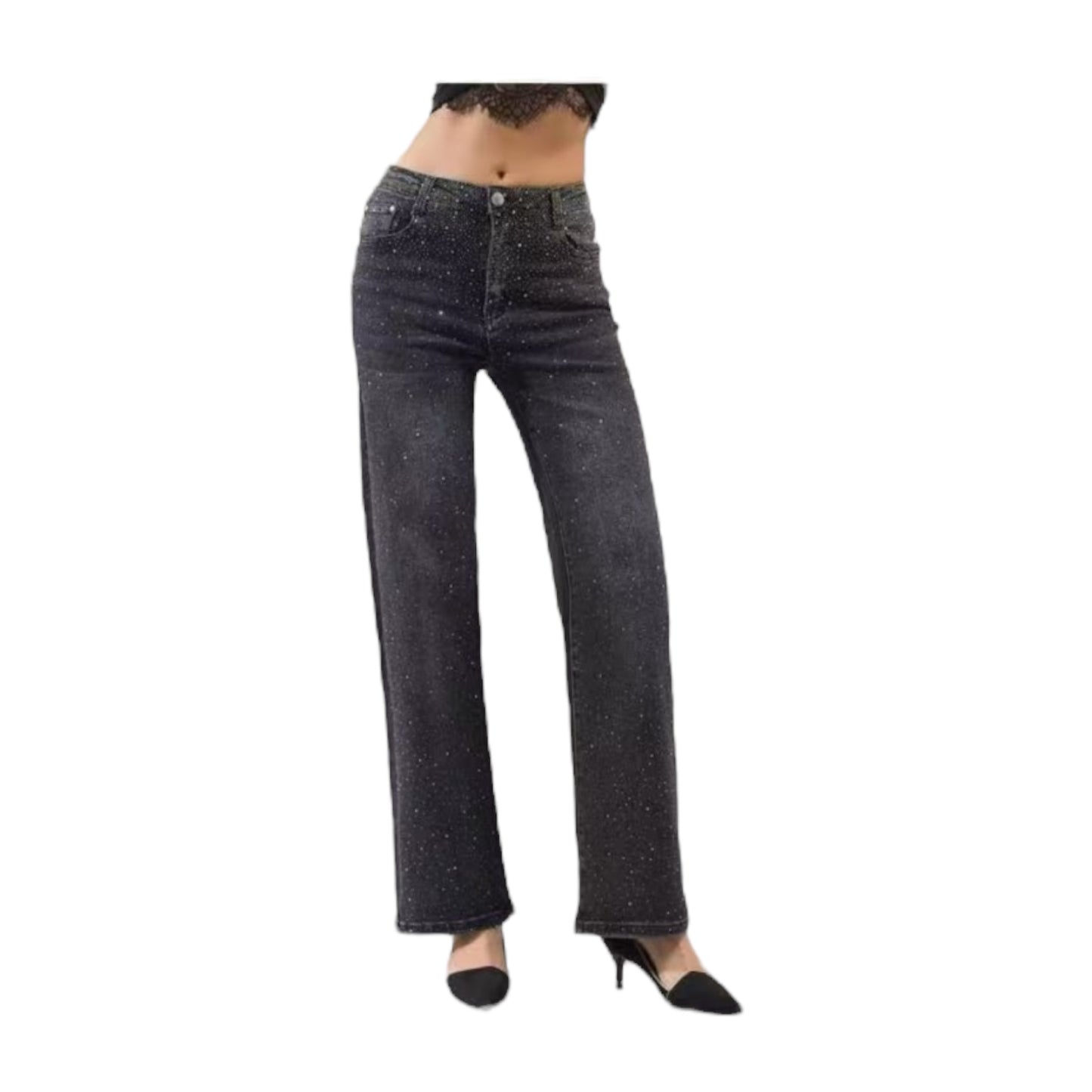 Miss Good High Waisted Women's Straight Jean Pants Black