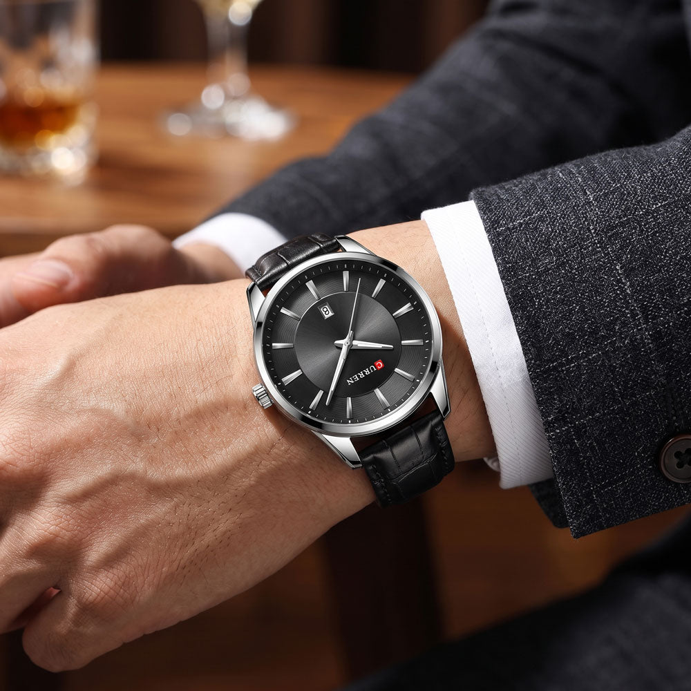 Curren Ανδρικό Ρολόι 45mm Μπαταρίας με Δερμάτινο Λουράκι Black
