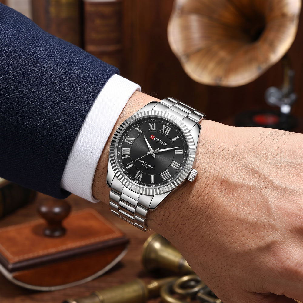 Curren Ανδρικό Ρολόι 42mm Μπαταρίας με Μπρασελέ Ασημί/Μαύρο Αδιάβροχο Καθημερινής Χρήσης