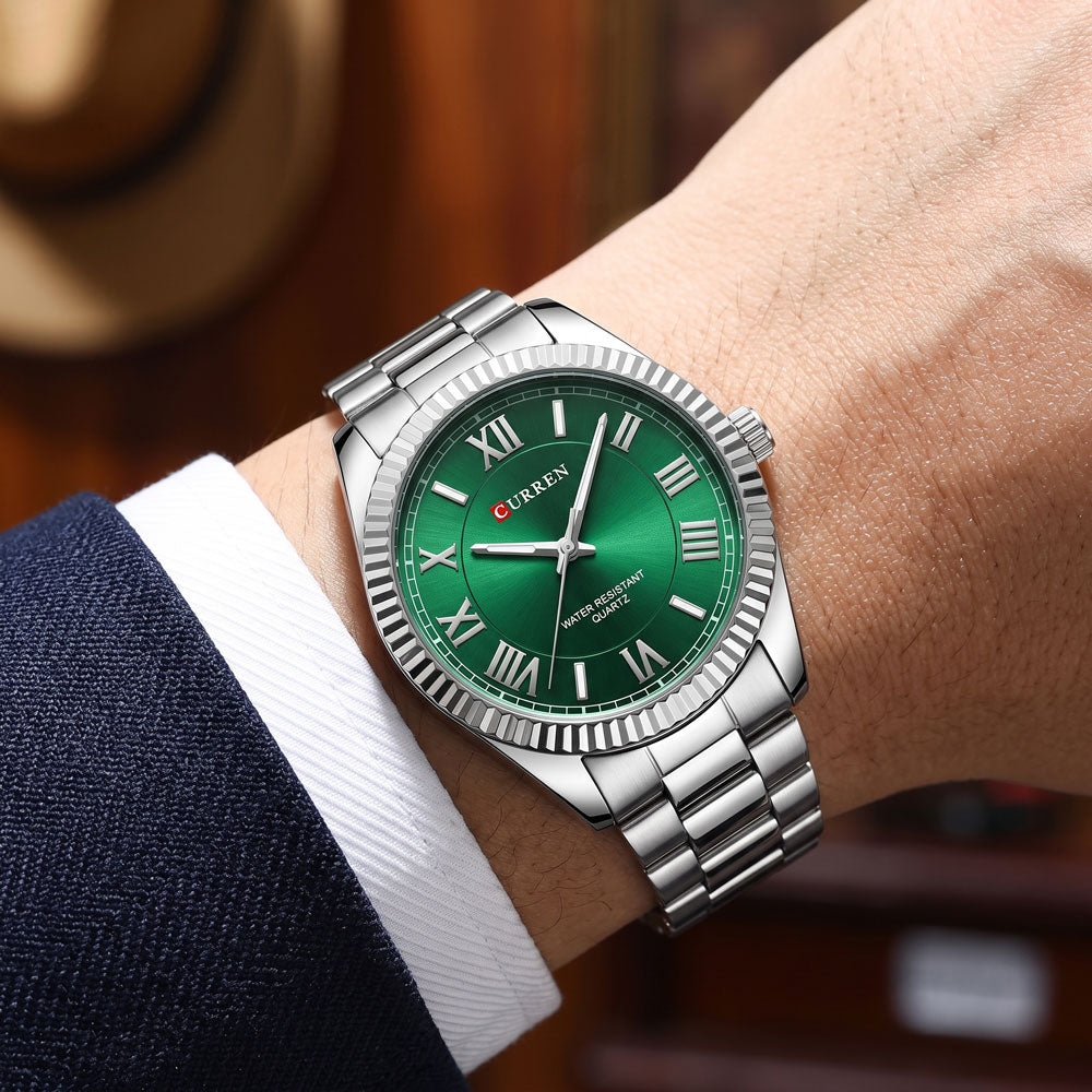 Curren Ανδρικό Ρολόι 42mm Μπαταρίας με Μπρασελέ Ασημί/Πράσιν Αδιάβροχο Καθημερινής Χρήσης