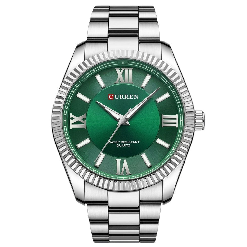 Curren Ανδρικό Ρολόι 42mm Μπαταρίας με Μπρασελέ Ασημί/Πράσιν Αδιάβροχο Καθημερινής Χρήσης