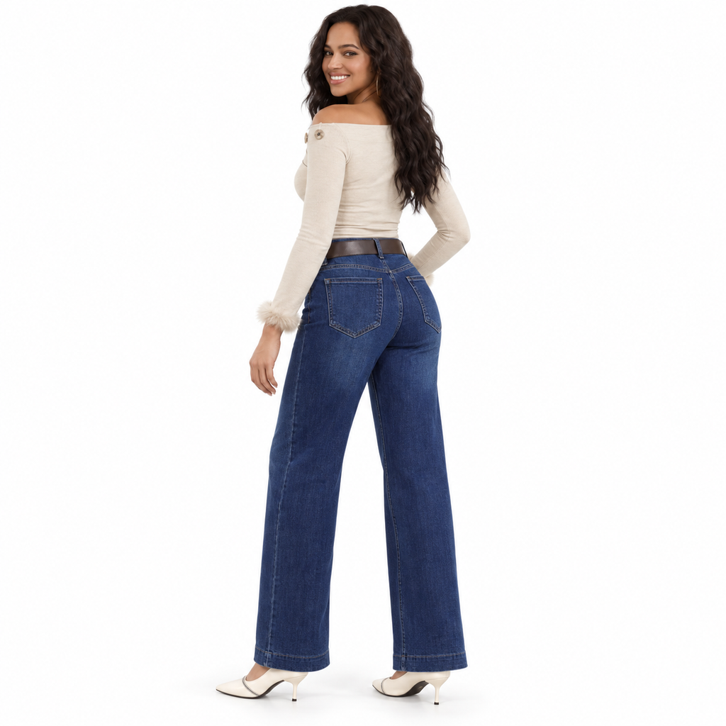 Miss Good Γυναικείο Τζιν Παντελόνι Ψηλόμεσο Wide Leg με Ζώνη Μπλε
