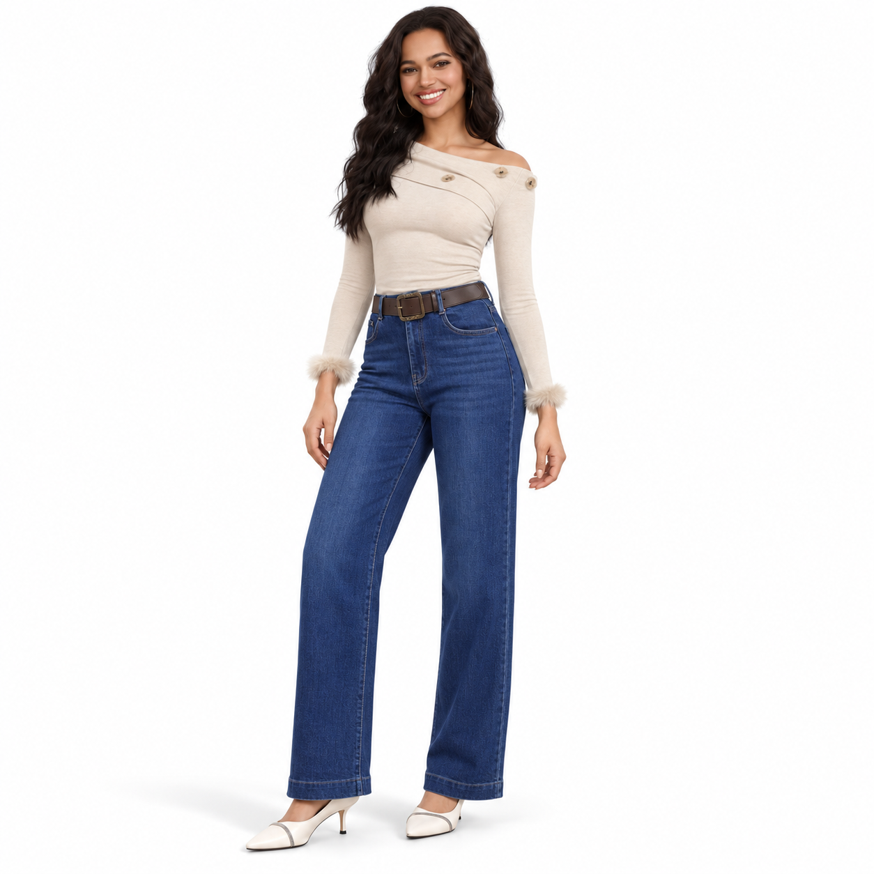 Miss Good Γυναικείο Τζιν Παντελόνι Ψηλόμεσο Wide Leg με Ζώνη Μπλε