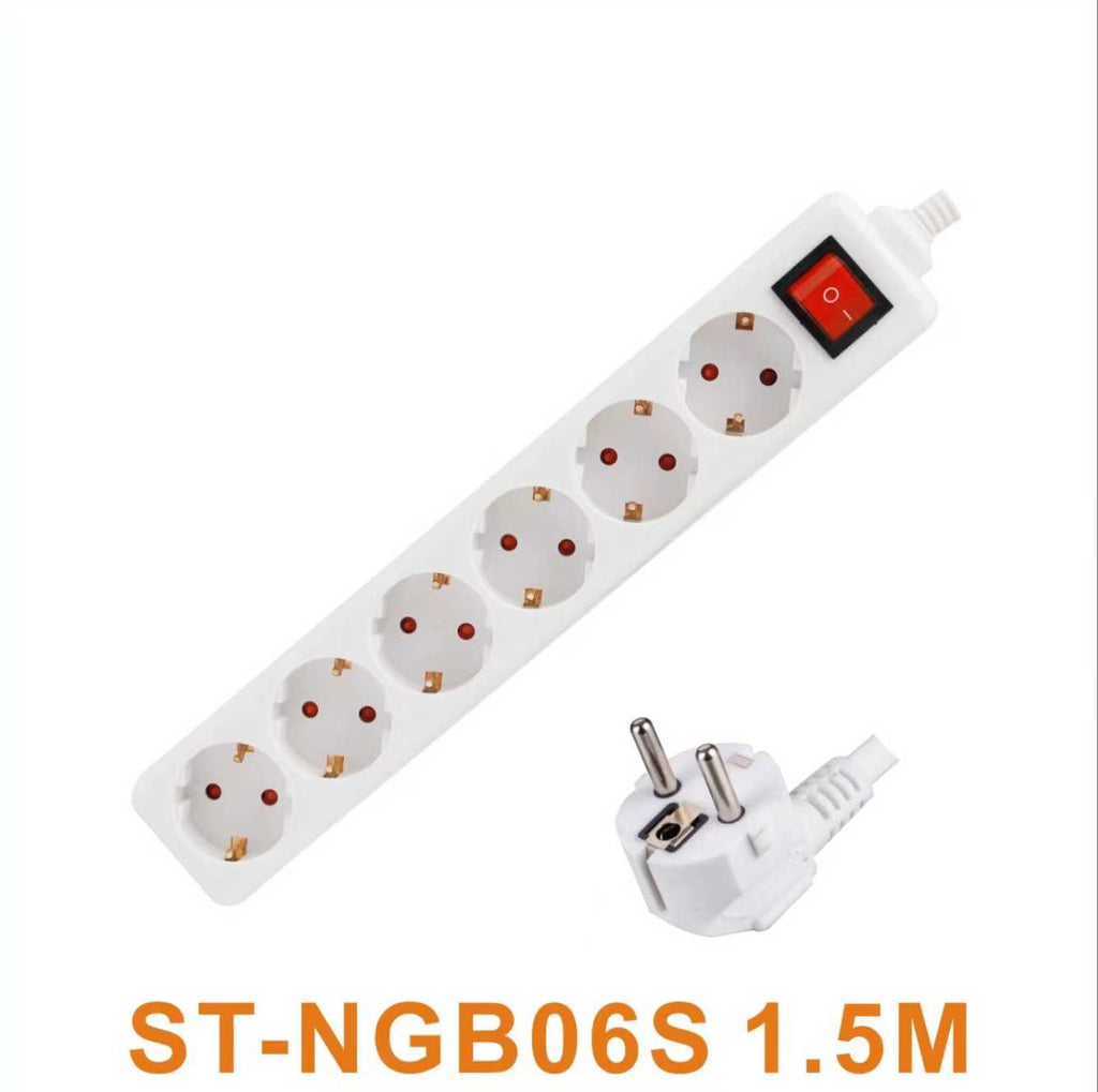 Πολύπριζο 6 θέσεων Σούκο με διακόπτη - ST-NGB06S - 1.5m - 068264