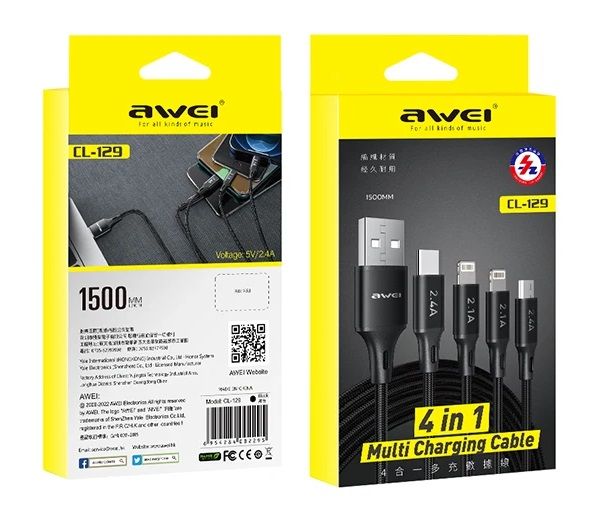 Καλώδιο φόρτισης & data 4in1 - Fast Charge - CL-129 - 1.5m - AWEI - 002295