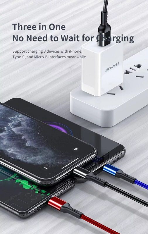 Καλώδιο φόρτισης & data 4in1 - Fast Charge - CL-129 - 1.5m - AWEI - 002295
