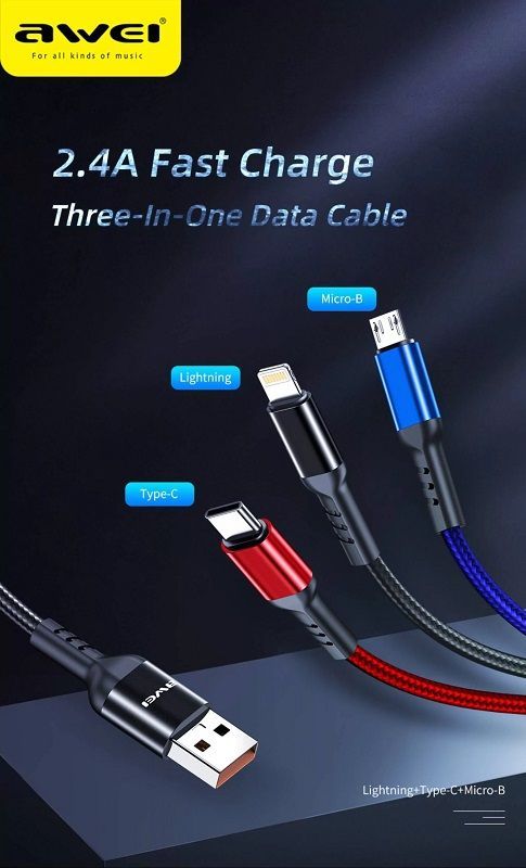Καλώδιο φόρτισης & data 4in1 - Fast Charge - CL-129 - 1.5m - AWEI - 002295