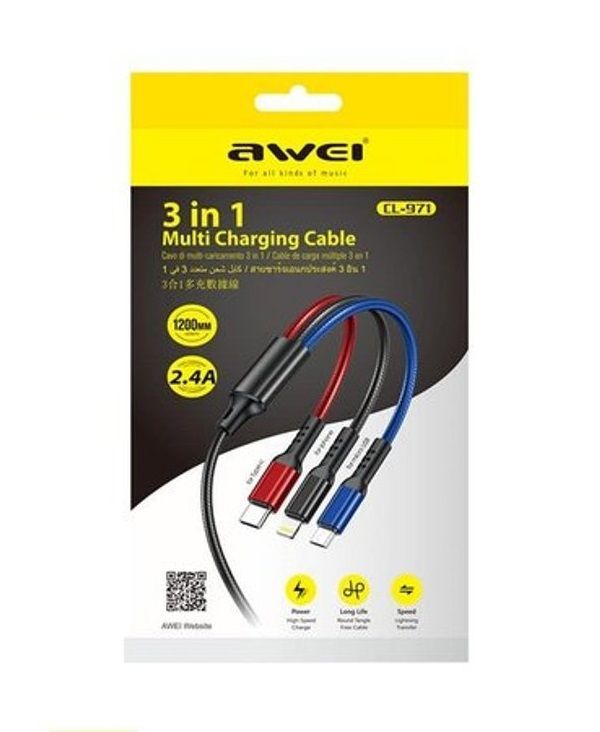 Καλώδιο φόρτισης & data 4in1 - Fast Charge - CL-129 - 1.5m - AWEI - 002295