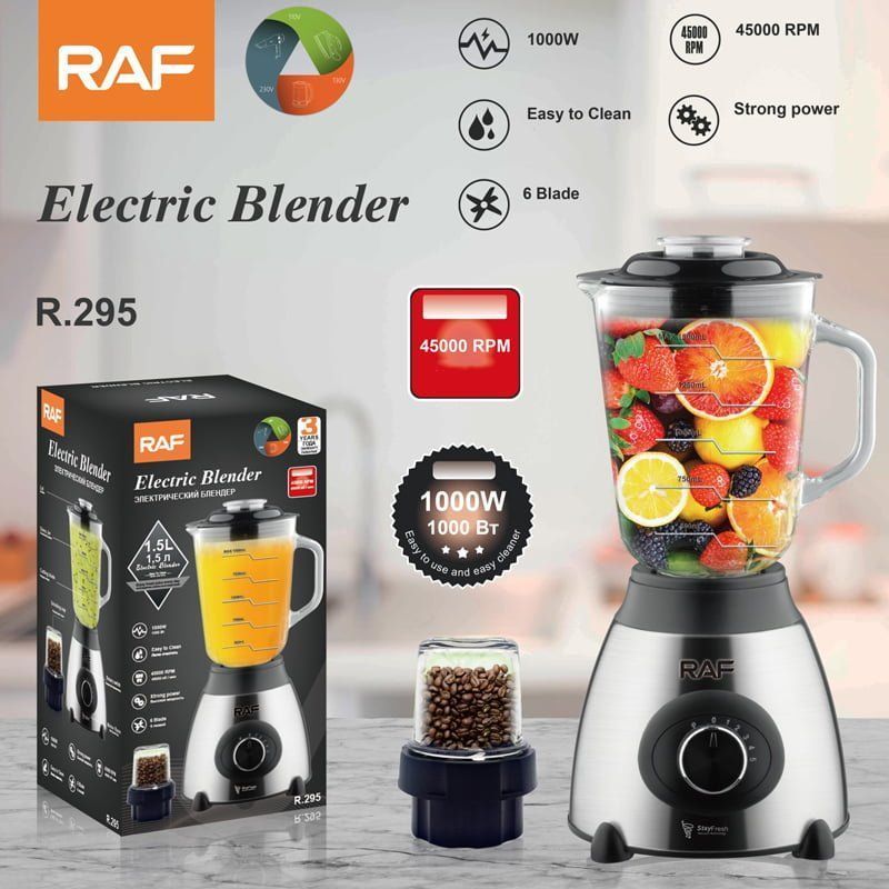 RAF Μπλέντερ με Γυάλινη Κανάτα 1.5lt 1000W Inox R.295 - Electric Blender