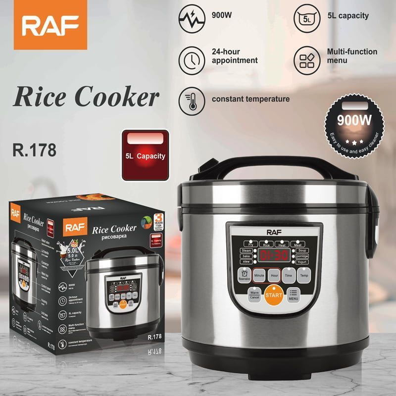 RAF Ηλεκτρικός Πολυμάγειρας Rice Cooker 5L 700W με Αντικολλητικό Μπολ και 12 Προγράμματα R.178 - Rice Cooker
