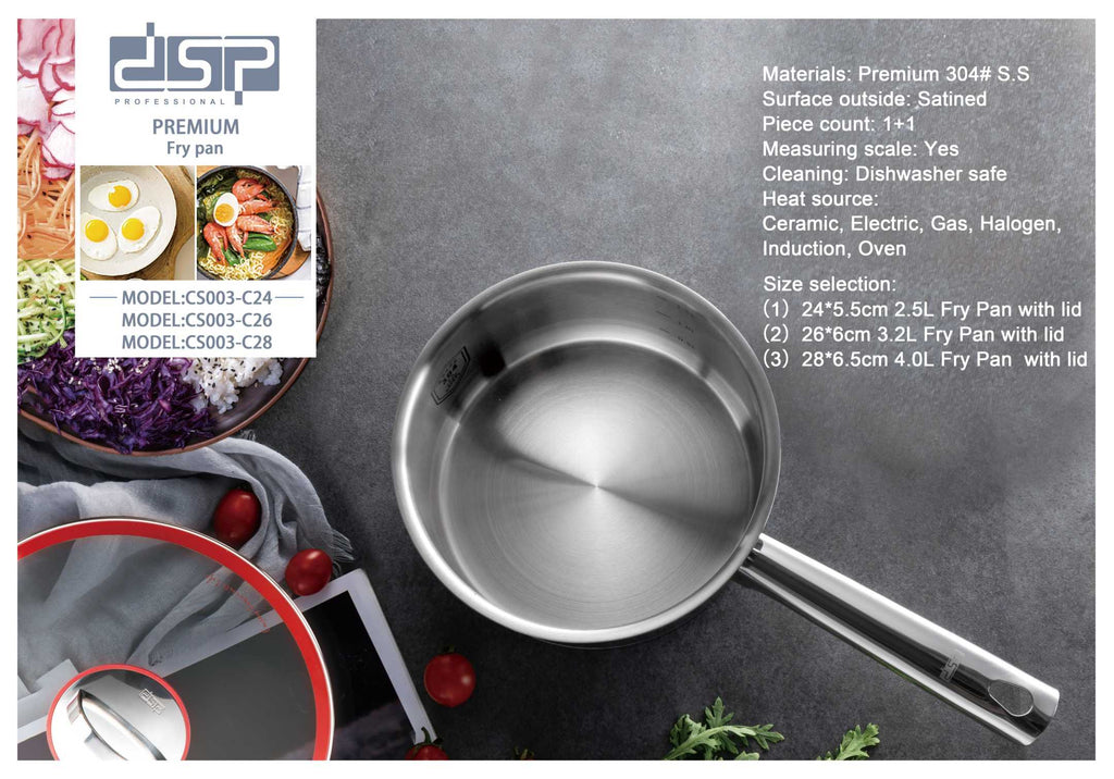 Τηγάνι ανοξείδωτο με καπάκι - 2.5L - CS003-C24 - DSP - 560997