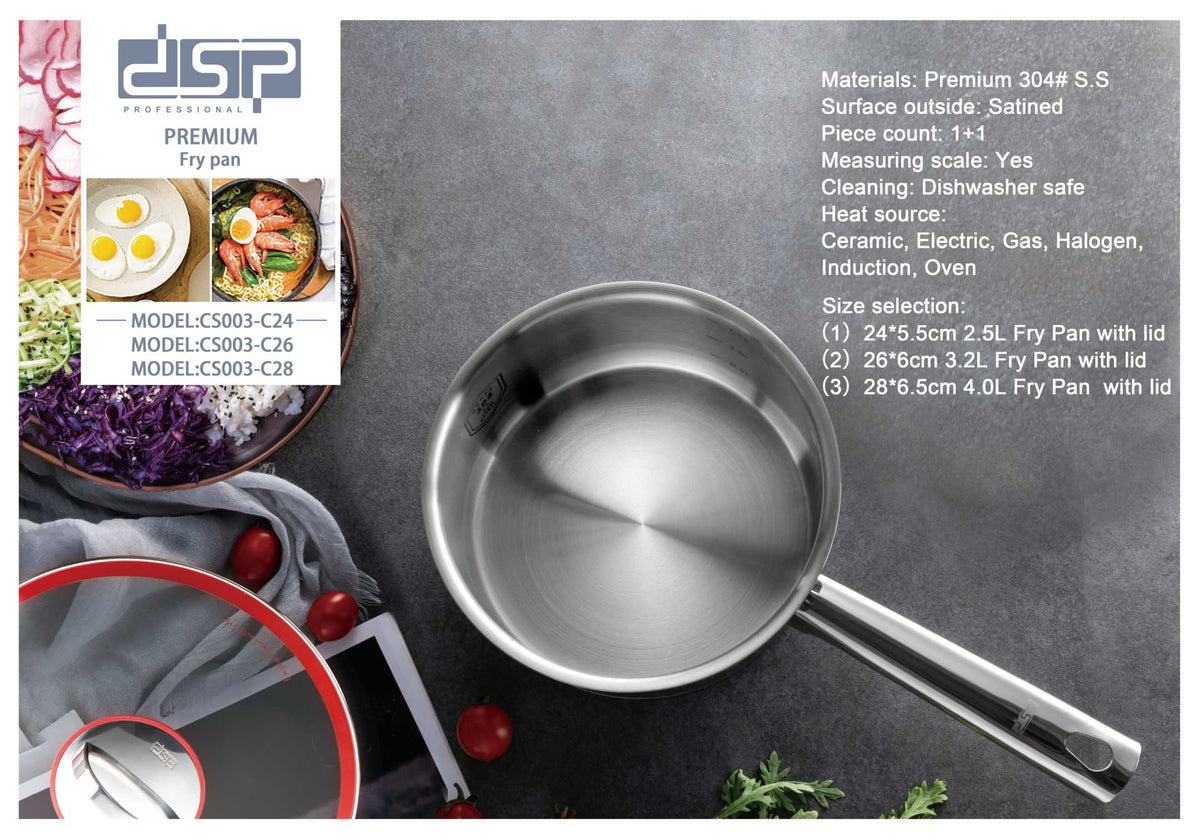 Τηγάνι ανοξείδωτο με καπάκι - 2.5L - CS003-C24 - DSP - 560997