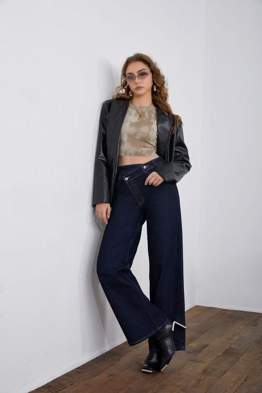 ADORO Women's Jeans Wide Leg Dark Blue