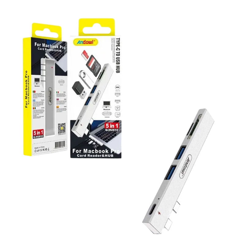 Αντάπτορας USB-C Hub 5 σε 1 για MacBook Pro με Θύρες USB και Card Reader Q-HU810 - USB-C Hub 5 in 1 Adapter for MacBook Pro with USB Ports and Card Reader