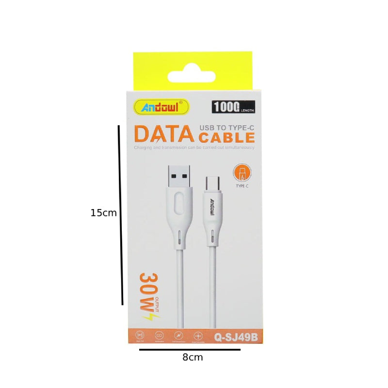 Andowl Καλώδιο Φόρτισης & Μεταφοράς Δεδομένων USB σε Type-C 3A Q-SJ49B - USB to Type-C 30W Data Cable