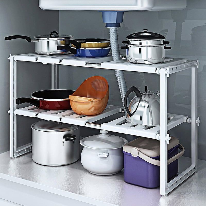 HFXQ Βάση Οργάνωσης Κουζίνας Διόροφη 50-70cm - Pool Space Arrangement Frame Kitchen Shelf Rack