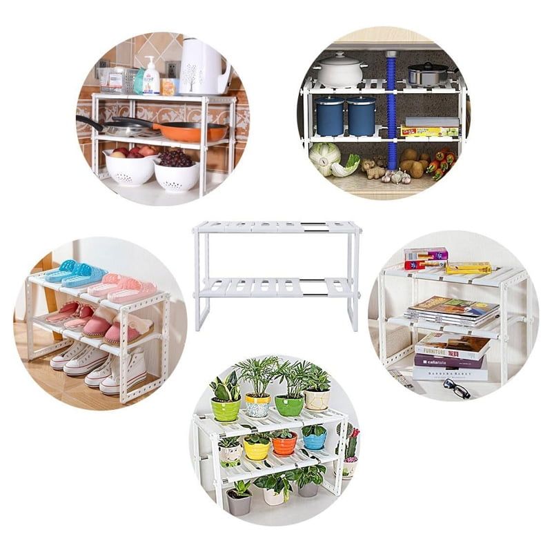 HFXQ Βάση Οργάνωσης Κουζίνας Διόροφη 50-70cm - Pool Space Arrangement Frame Kitchen Shelf Rack