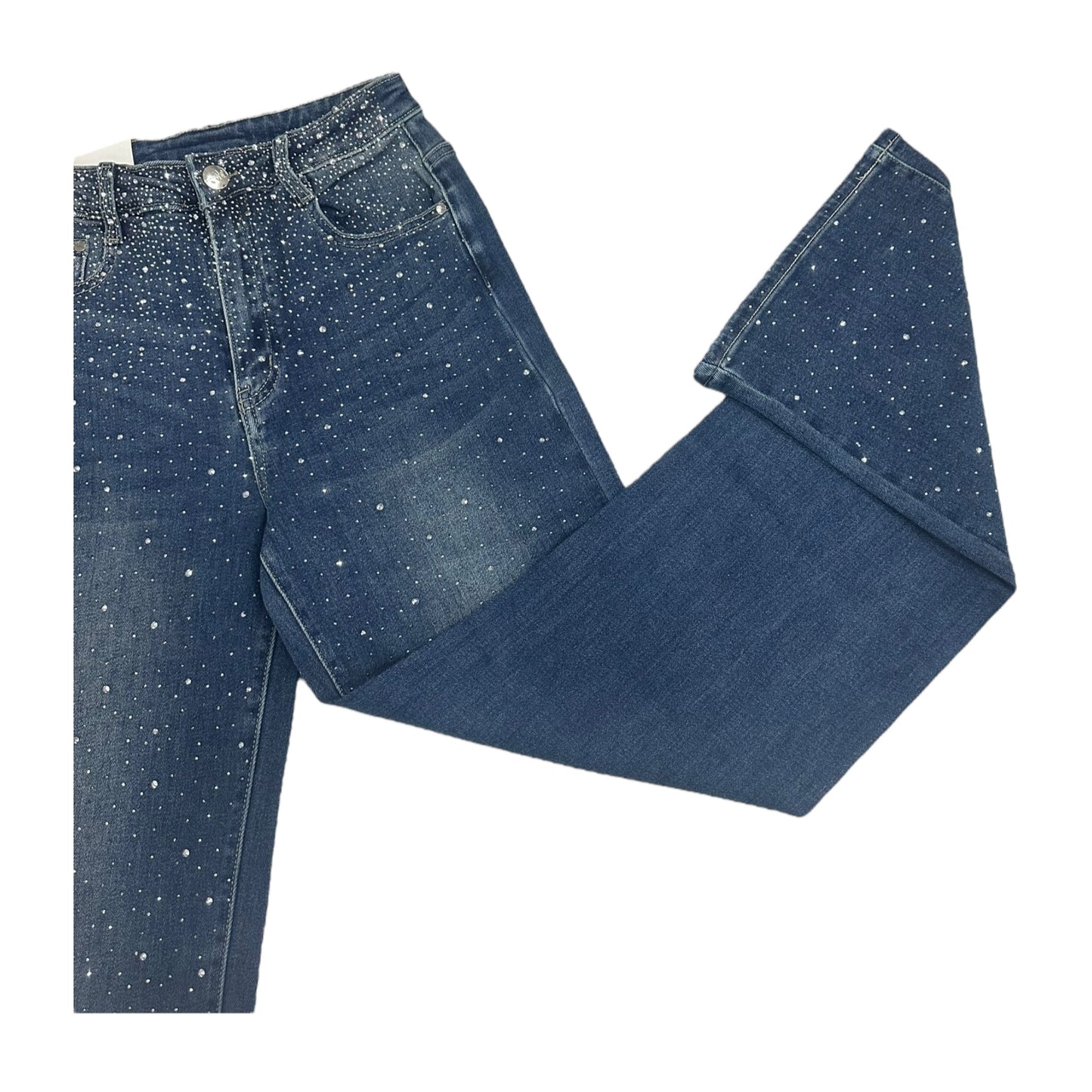 MISS GOOD Jeans With Rhinestones Straight Leg Blue