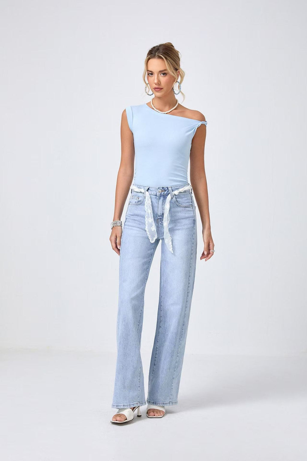 Angel Shopping Γυναικείο Τζιν Παντελόνι Mid Waist Straight Leg Μπλε - Angel shopping