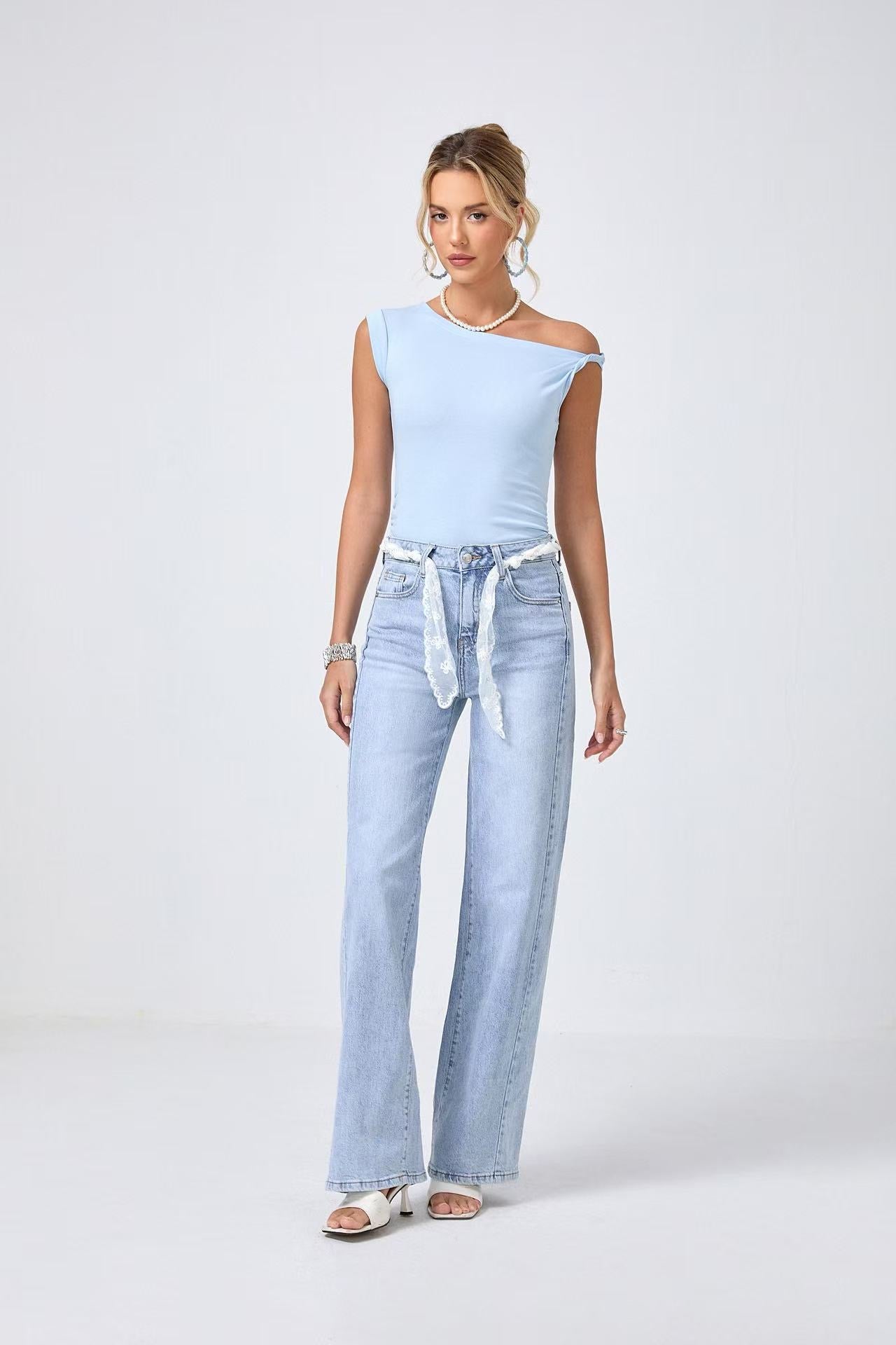 Angel Shopping Γυναικείο Τζιν Παντελόνι Mid Waist Straight Leg Μπλε - Angel shopping