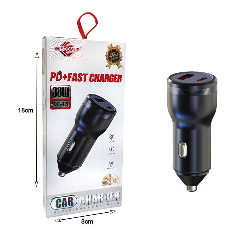 Wisdomup Φορτιστής Αυτοκινήτου με 2 θύρες CC-13 38W - PD + Fast car charger