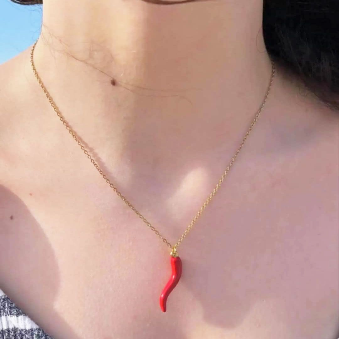 Κολιέ Απο Ανοξείδωτο Ατσάλι ''Red Chilli'' Ασημί