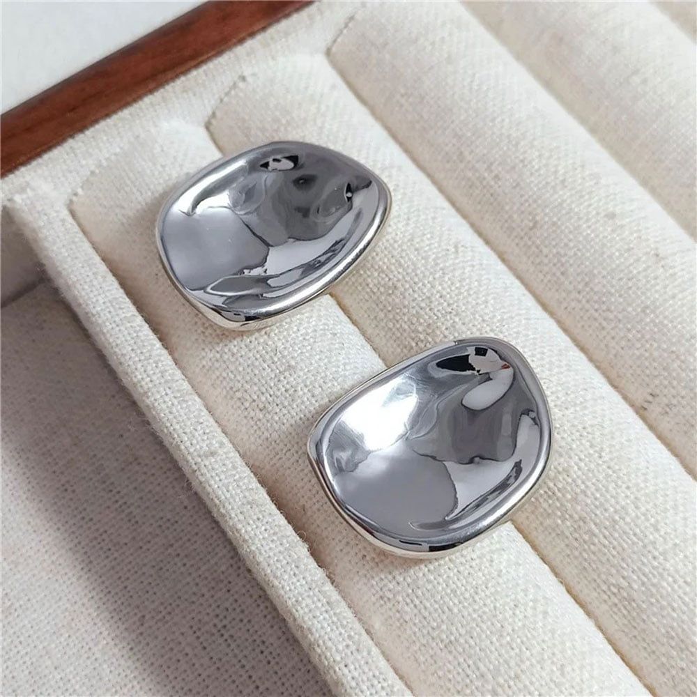 Ατσάλινα Σκουλαρίκια Οβάλ Λεία Φόρμα Stainless Steel Oval Smooth Earrings Ασημί