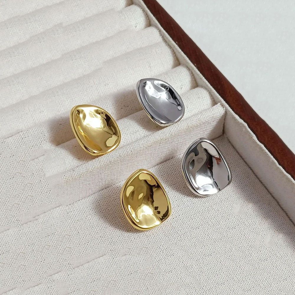 Ατσάλινα Σκουλαρίκια Οβάλ Λεία Φόρμα Stainless Steel Oval Smooth Earrings Ασημί