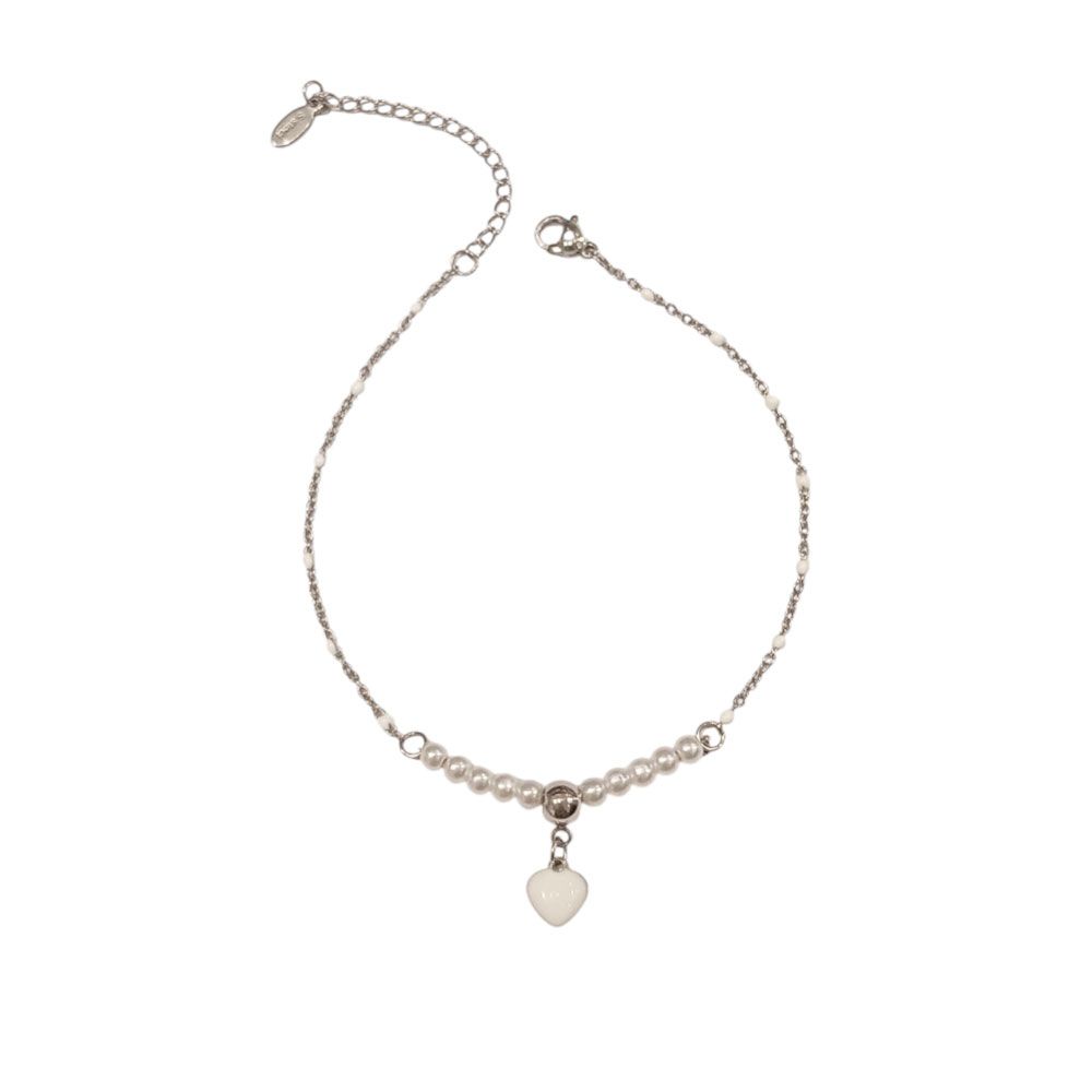 βραχιόλι ποδιού με περλίτσες και κρεμαστή καρδιά σε χρυσό &amp; ασημί