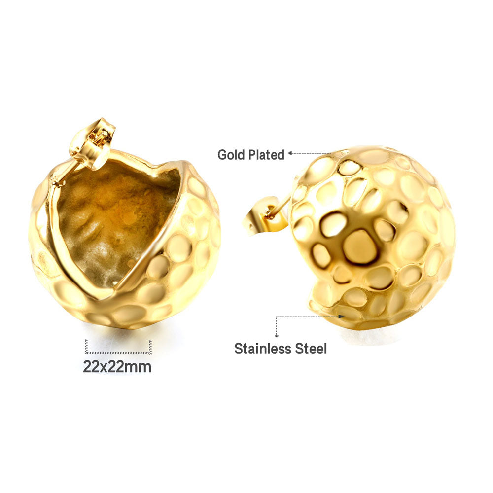 Κρεμαστά Ατσάλινα Σκουλαρίκια με Ανάγλυφη Υφή Χρυσό Χρώμα