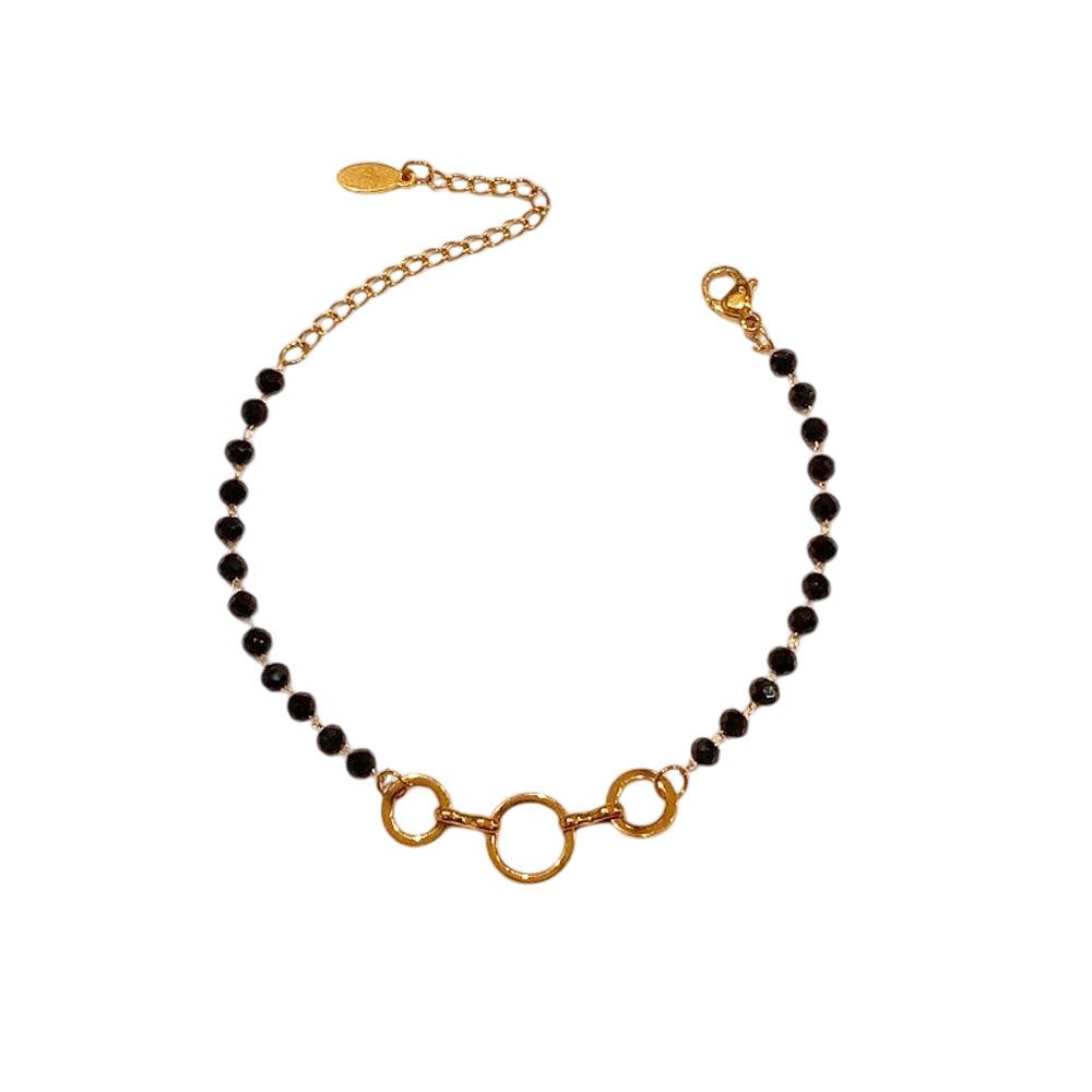 Βραχιόλι με Μαύρες Χάντρες και Κρίκους Χρυσό