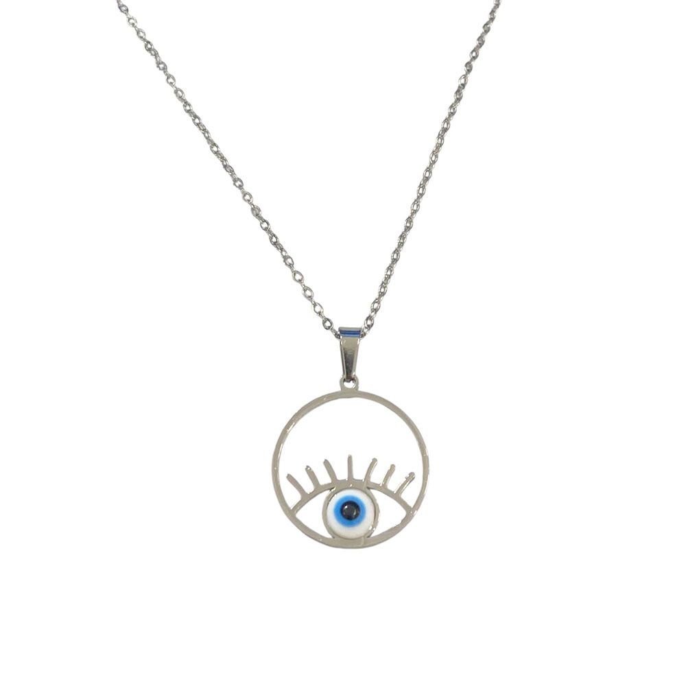 Ατσάλινο Κολιέ Evil Eye A1307 Ασημί
