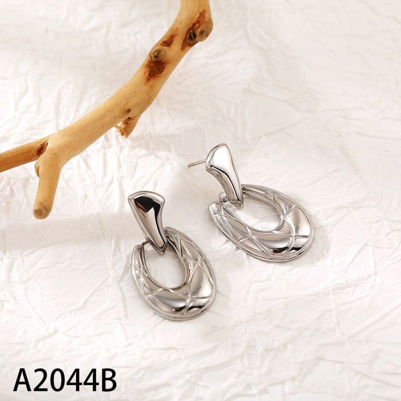 Ατσάλινα Κρεμαστά Σκουλαρίκια Ρευστό Οβάλ Stainless Steel Fluid Oval Earrings Χρυσό