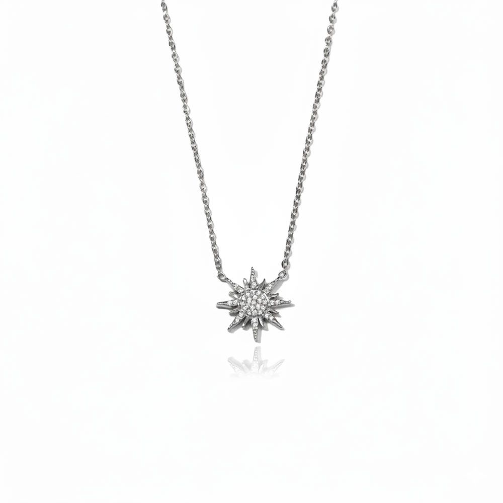 Κολιέ Ήλιος με Ζιργκόν από Ατσάλι Χρυσό