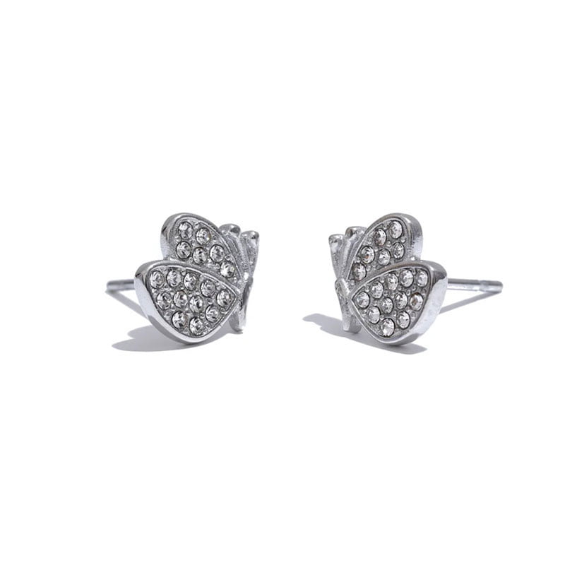 Σκουλαρίκια Ατσάλι Πεταλούδα με Στρας Stainless Steel Butterfly Stud Earrings Χρυσό