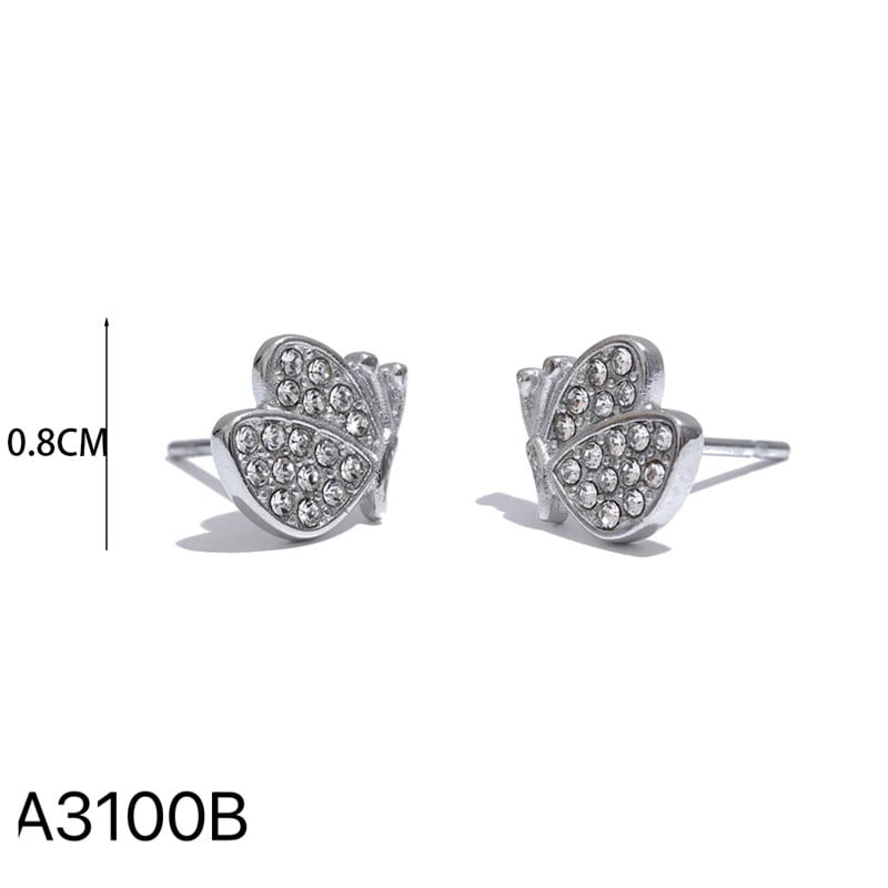 Σκουλαρίκια Ατσάλι Πεταλούδα με Στρας Stainless Steel Butterfly Stud Earrings Χρυσό