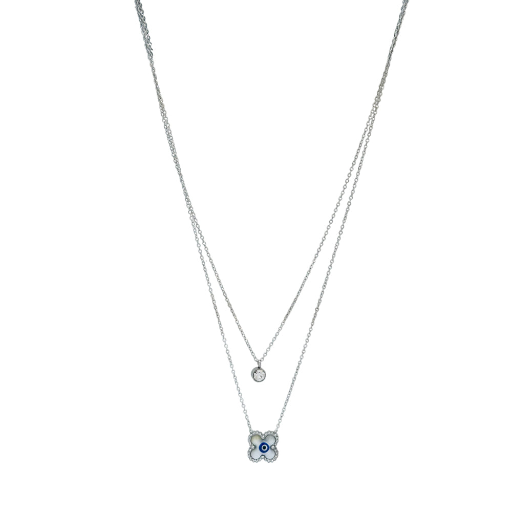 Κολιέ Διπλή Αλυσίδα με Ματάκι Ατσάλι A31010B– Double Layer Evil Eye Steel Necklace