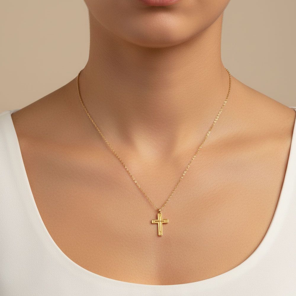 Stainless Steel Κολιέ με Ανάγλυφο Σταυρό IC XC NIKA Χρυσό