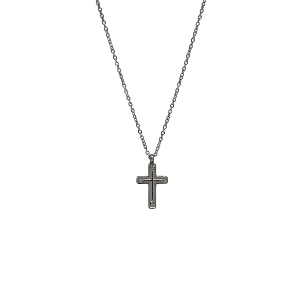 Stainless Steel Κολιέ με Ανάγλυφο Σταυρό IC XC NIKA Ασημί