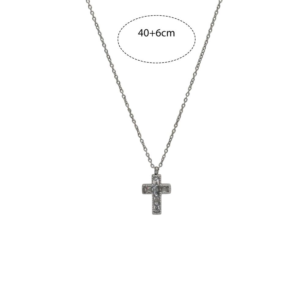Ατσάλινο Κολιέ Σταυρός με Ζιργκόν Χρυσό