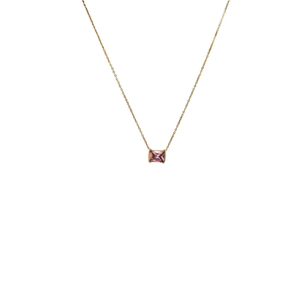 Ατσάλινο Κολιέ Με Χρωματιστή Πέτρα Χρυσό Ροζ