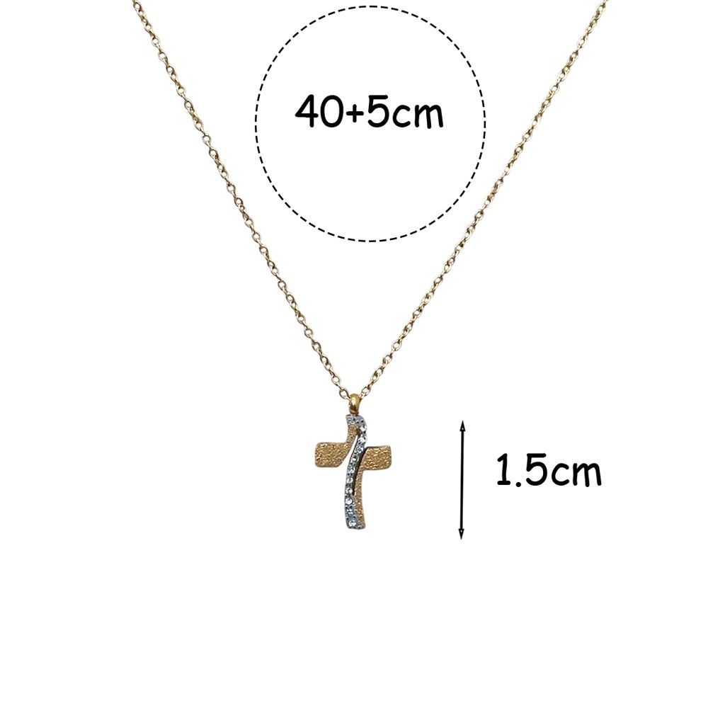 Ατσάλινο Κολιέ Σταυρός με Στρας – Stainless Steel Cross Necklace