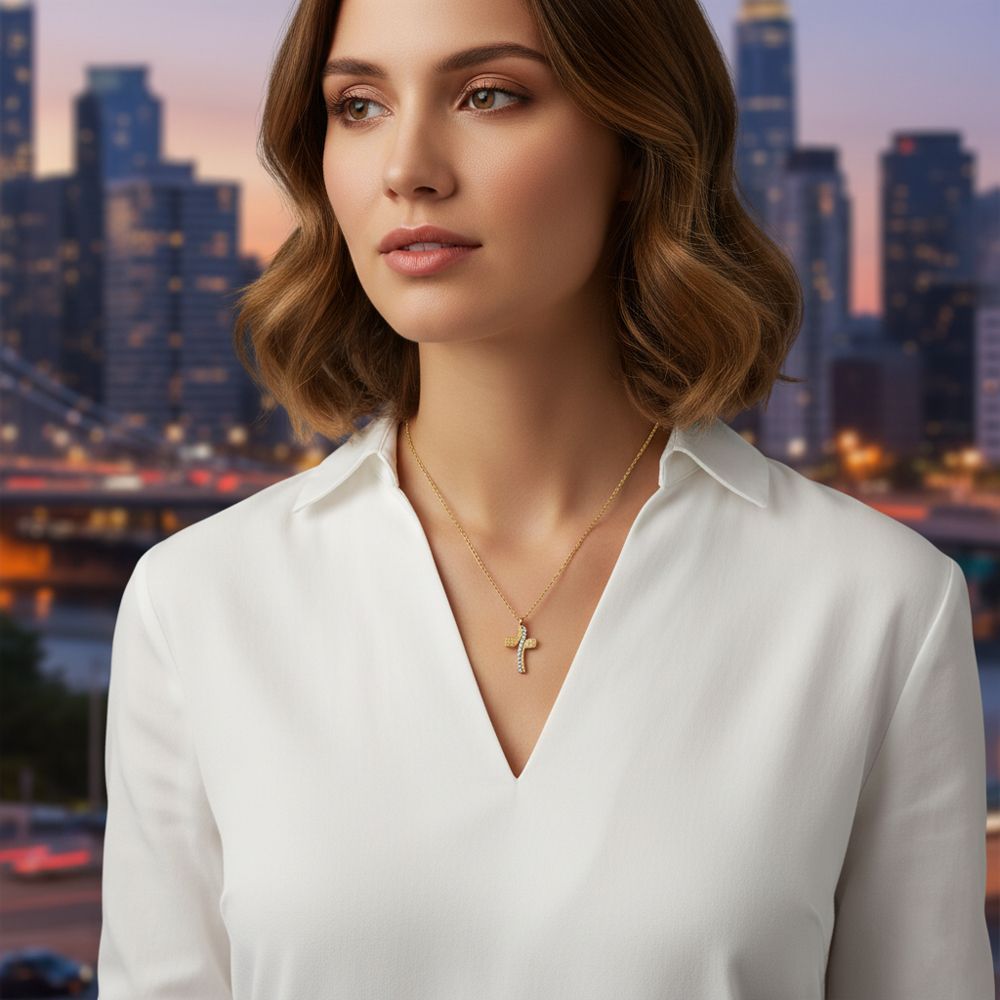 Ατσάλινο Κολιέ Σταυρός με Στρας – Stainless Steel Cross Necklace