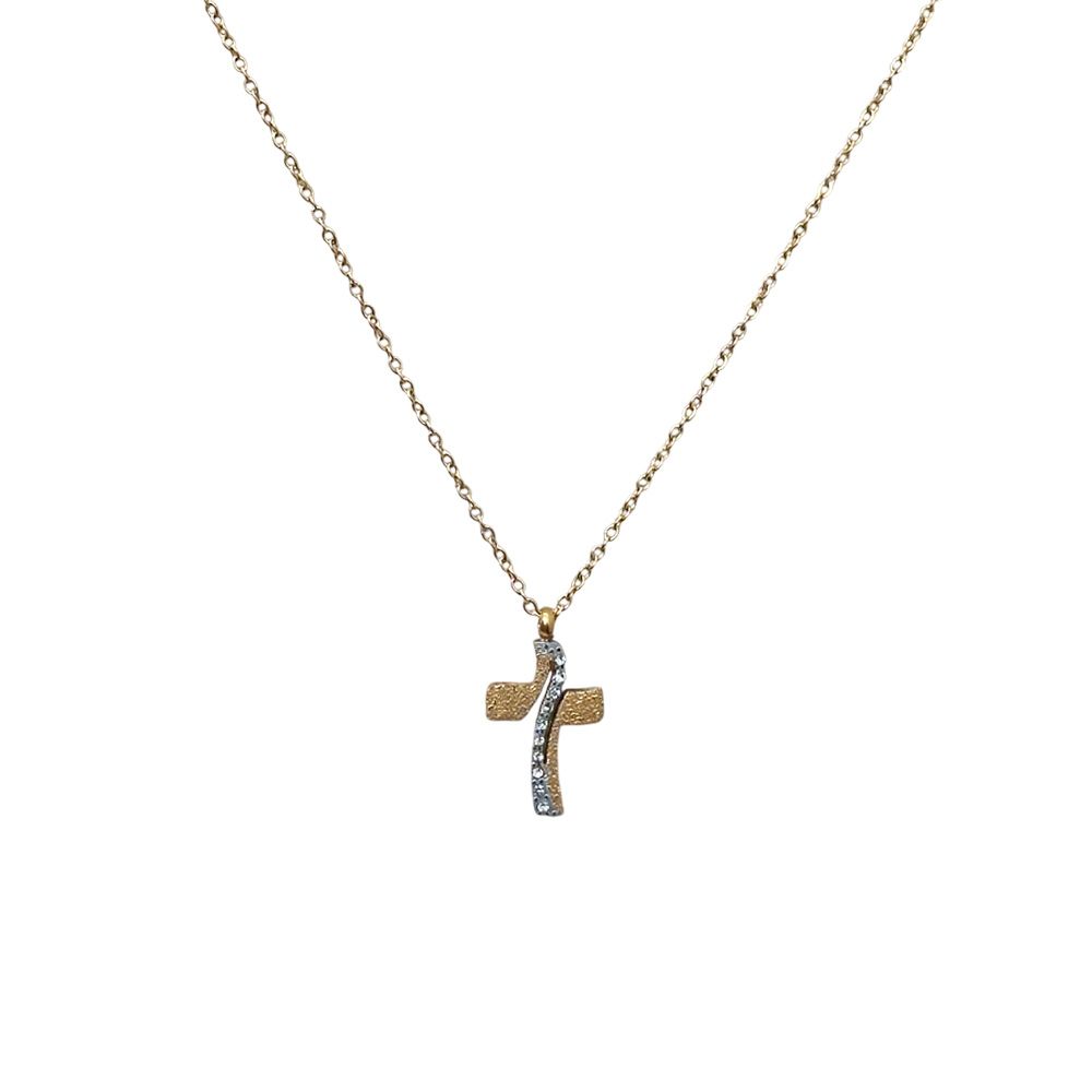 Ατσάλινο Κολιέ Σταυρός με Στρας – Stainless Steel Cross Necklace
