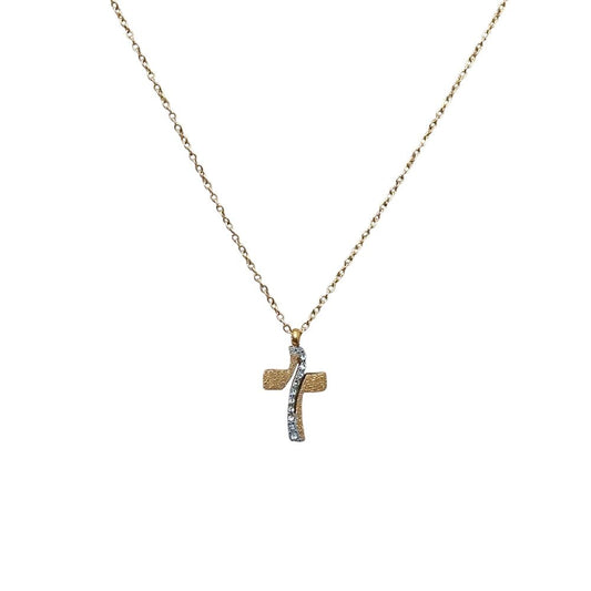 Ατσάλινο Κολιέ Σταυρός με Στρας – Stainless Steel Cross Necklace